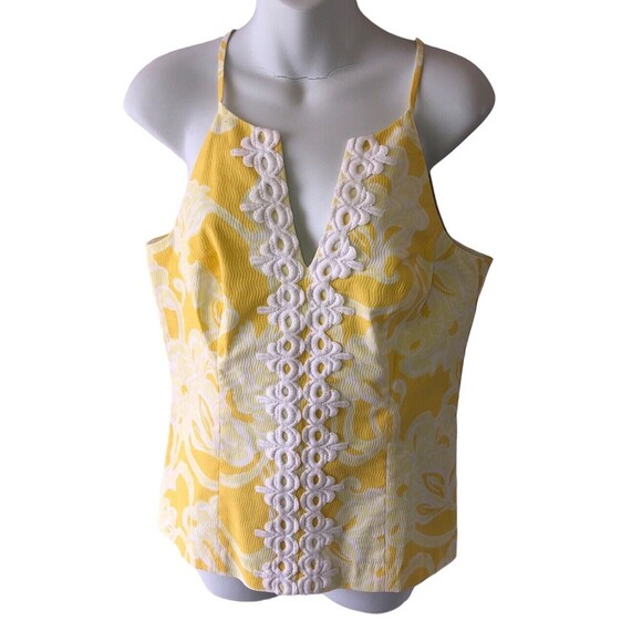 Lilly Pulitzer MAGNOLIA Halter Top Banana Daiquiri DANDELION YELLOW WHITE LACE 8 - Picture 3 of 10